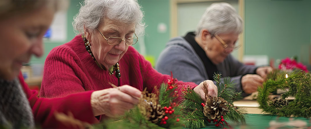 Seniors doing holiday activities together.